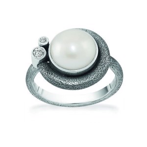 Rabinovich Devine White - Schwarzer Silberring mit Perlen und Zirkonias**